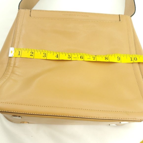 Adrienne Vittadini Womens Tan Leather Flap Snap Classic Shoulder Handbag Purse - Picture 9 of 15
